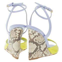Dior Multicolor Patent Leather and Python Ankle Strap wedge Sandals Size 37.5