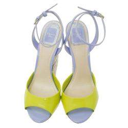 Dior Multicolor Patent Leather and Python Ankle Strap wedge Sandals Size 37.5