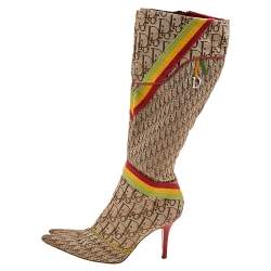 Dior Multicolor Monogram Canvas And Leather Knee Length Boots Size 40.5