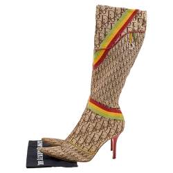 Dior Multicolor Monogram Canvas And Leather Knee Length Boots Size 40.5