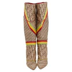 Dior Multicolor Monogram Canvas And Leather Knee Length Boots Size 40.5