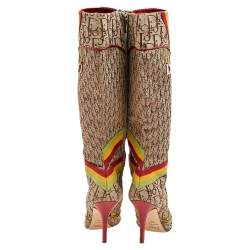 Dior Multicolor Monogram Canvas And Leather Knee Length Boots Size 40.5