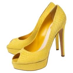 Dior Yellow Python Embossed Leather Miss Dior Platform Pumps Size 41