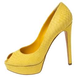 Dior Yellow Python Embossed Leather Miss Dior Platform Pumps Size 41