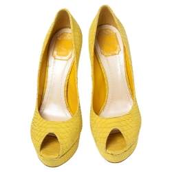 Dior Yellow Python Embossed Leather Miss Dior Platform Pumps Size 41