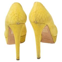 Dior Yellow Python Embossed Leather Miss Dior Platform Pumps Size 41