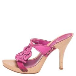 Dior Pink Leather Laser Cut Detail Clog Sandals Size 41