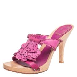 Dior Pink Leather Laser Cut Detail Clog Sandals Size 41