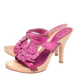 Dior Pink Leather Laser Cut Detail Clog Sandals Size 41