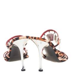 مملوكة مسبقًا Dior Brown/Black Leopard Print Canvas Embellished Strappy Sandals Size 41