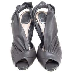 Dior Grey Pleated Leather Peep-Toe D'orsay Bow Slingback Sandals Size 40.5 