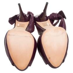 Dior Plum Pleated Leather Peep-Toe D'orsay Bow Slingback Sandals Size 40.5 