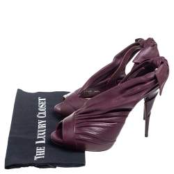 Dior Plum Pleated Leather Peep-Toe D'orsay Bow Slingback Sandals Size 40.5 