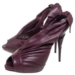 Dior Plum Pleated Leather Peep-Toe D'orsay Bow Slingback Sandals Size 40.5 