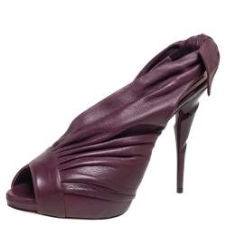 Dior Plum Pleated Leather Peep-Toe D'orsay Bow Slingback Sandals Size 40.5 