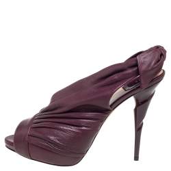 Dior Plum Pleated Leather Peep-Toe D'orsay Bow Slingback Sandals Size 40.5 