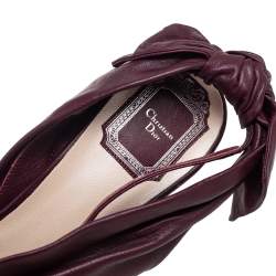 Dior Plum Pleated Leather Peep-Toe D'orsay Bow Slingback Sandals Size 40.5 