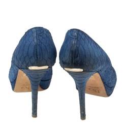 Dior Blue Python Embossed Leather Miss Dior Peep-Toe Pumps Size 41