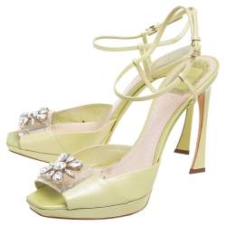 Dior Green Satin PVC Crystal Embellished Open-Toe Ankle-Strap Sandals Size 41
