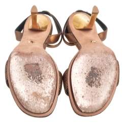 مملوكة مسبقًا صندل ديور سير كاحل قماش وجلد بني/ ذهبي مقاس 36