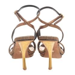 مملوكة مسبقًا صندل ديور سير كاحل قماش وجلد بني/ ذهبي مقاس 36