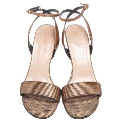 مملوكة مسبقًا صندل ديور سير كاحل قماش وجلد بني/ ذهبي مقاس 36