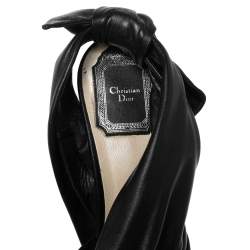 Dior Black Pleated Leather Peep Toe D'orsay Bow Slingback Sandals Size 38.5