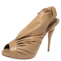 Dior Beige Leather Pleated Knotted Peep Toe Slingback Sandals Size 41
