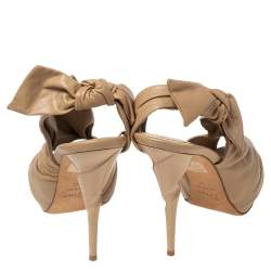 Dior Beige Leather Pleated Knotted Peep Toe Slingback Sandals Size 41