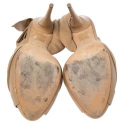 Dior Beige Leather Pleated Knotted Peep Toe Slingback Sandals Size 41