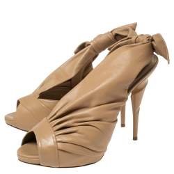 Dior Beige Leather Pleated Knotted Peep Toe Slingback Sandals Size 41