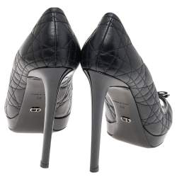 Pre Owned Dior Black Patent And Leather Bow Peep Toe Platform Pumps Size 39