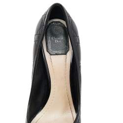 Pre Owned Dior Black Patent And Leather Bow Peep Toe Platform Pumps Size 39