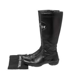 Pre Owned حذاء بوت منتصف ساق ديور شعار جلد أسود مقاس 37