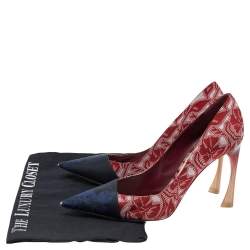 Pre Owned Dior Blue/Red Floral Brocade Fabric Pumps Size 38