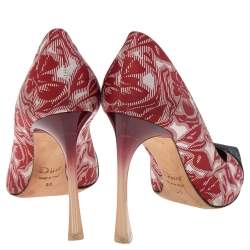 Pre Owned Dior Blue/Red Floral Brocade Fabric Pumps Size 38