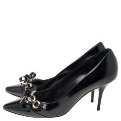 Pre Owned Dior Black Patent Leather Bow Chain Detail Pumps Size 39