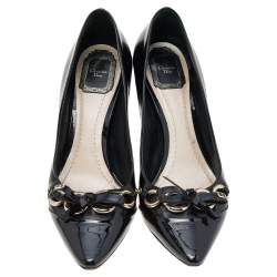 Pre Owned Dior Black Patent Leather Bow Chain Detail Pumps Size 39