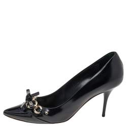 Pre Owned Dior Black Patent Leather Bow Chain Detail Pumps Size 39