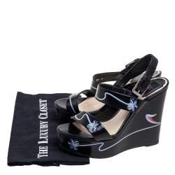 Dior Black Leather Wedge Sandals Size 37