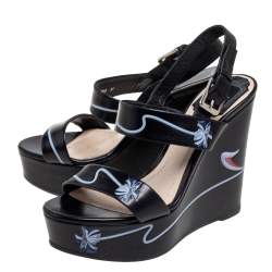 Dior Black Leather Wedge Sandals Size 37