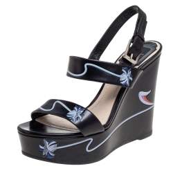 Dior Black Leather Wedge Sandals Size 37