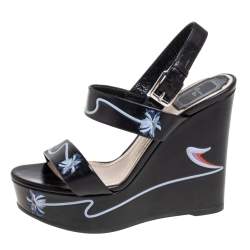 Dior Black Leather Wedge Sandals Size 37