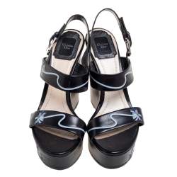 Dior Black Leather Wedge Sandals Size 37