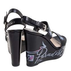 Dior Black Leather Wedge Sandals Size 37