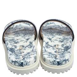 Dior Navy Blue/White Canvas Dway Flat Slides Size 37