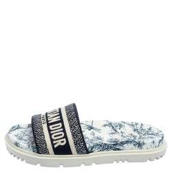 Dior Navy Blue/White Canvas Dway Flat Slides Size 37