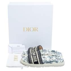 Dior Navy Blue/White Canvas Dway Flat Slides Size 37