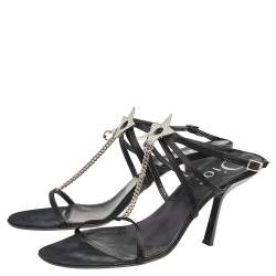 Dior Black Satin Star Crystal Embellished Ankle Strap Sandals Size 41