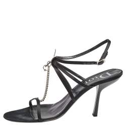Dior Black Satin Star Crystal Embellished Ankle Strap Sandals Size 41